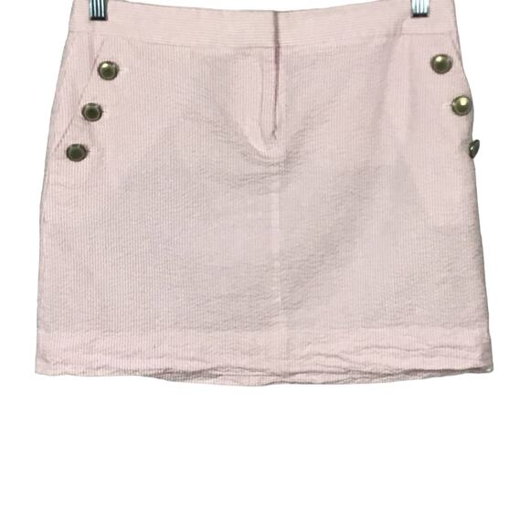 J. Crew Seersucker Mini Skirt Tailored Nautical Pink White Stripe Pockets sz 6 - Picture 2 of 7
